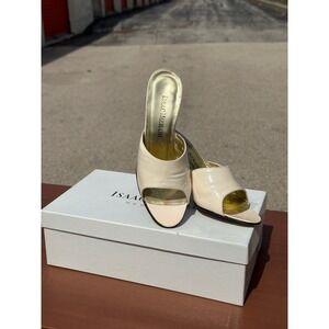 Isaac Mizrahi New York Lena Heels Slide Sandals Size 5.5 B Ivory Patent Leather